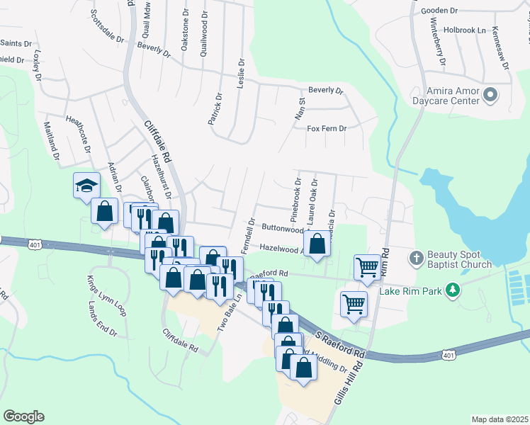 map of restaurants, bars, coffee shops, grocery stores, and more near 7791 Cottonwood Avenue in Fayetteville