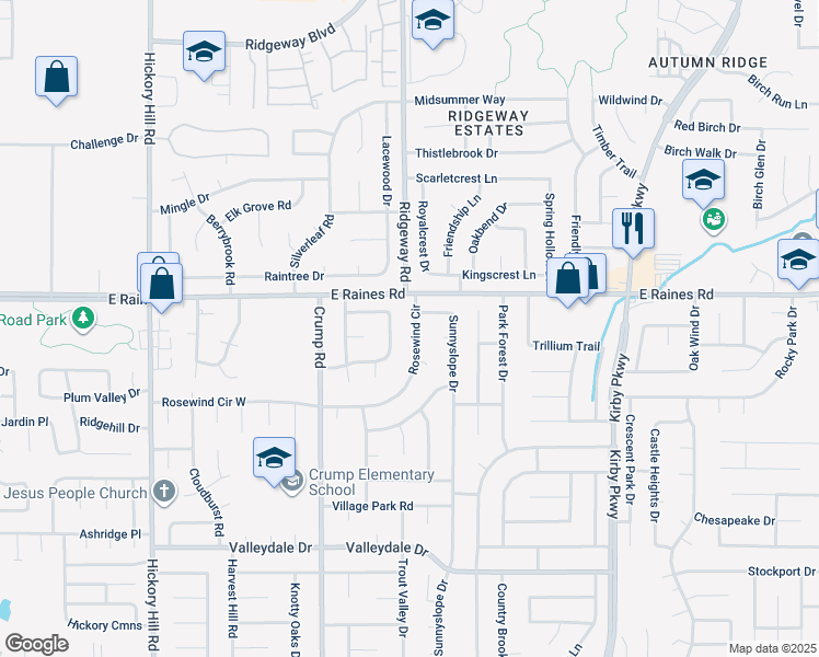 map of restaurants, bars, coffee shops, grocery stores, and more near 4187 Rosewind Circle in Memphis