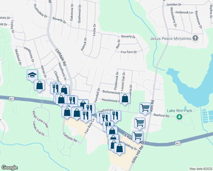 map of restaurants, bars, coffee shops, grocery stores, and more near 7787 Cottonwood Avenue in Fayetteville