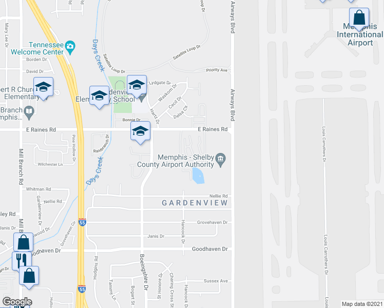 map of restaurants, bars, coffee shops, grocery stores, and more near 4198 Old Bailey Court in Memphis