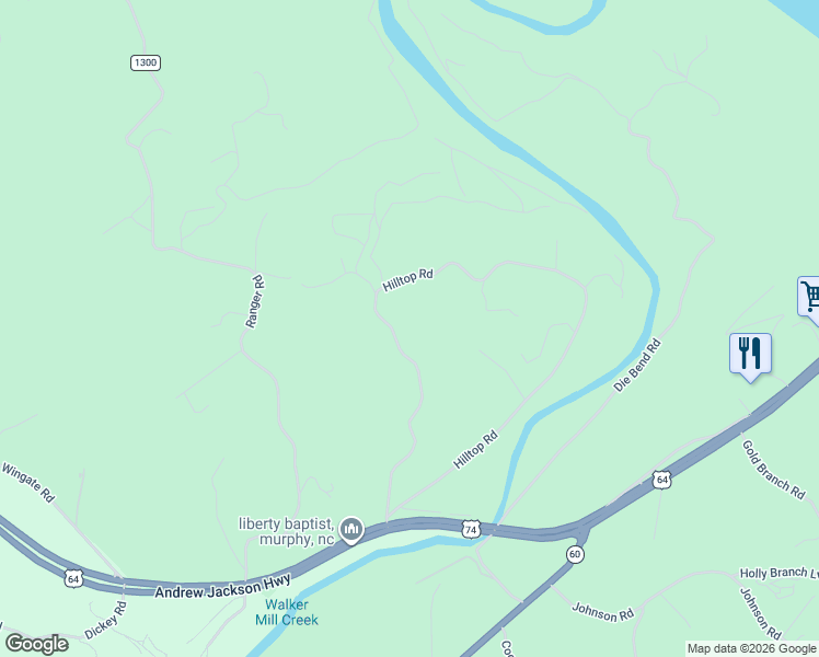 map of restaurants, bars, coffee shops, grocery stores, and more near 405-421 Hilltop Road in Murphy