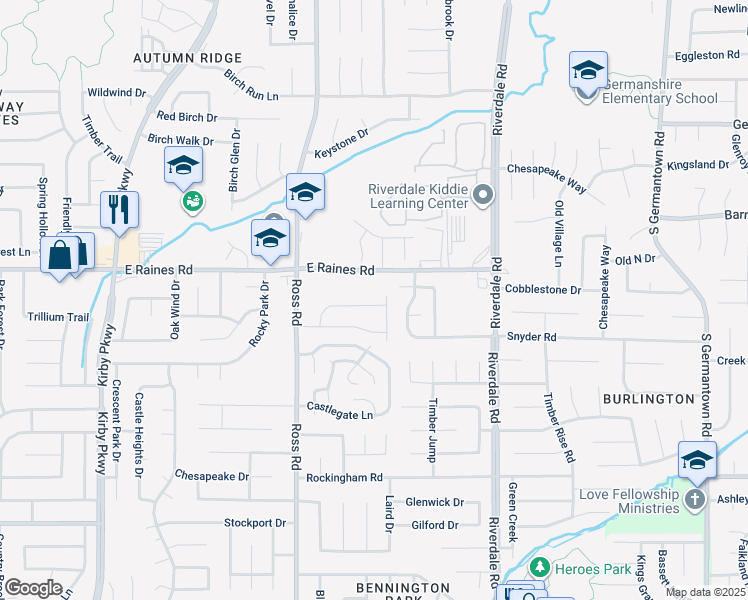 map of restaurants, bars, coffee shops, grocery stores, and more near 4119 Tunbridge Place in Memphis