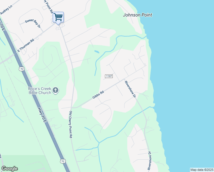 map of restaurants, bars, coffee shops, grocery stores, and more near 222 Gibbs Road in New Bern