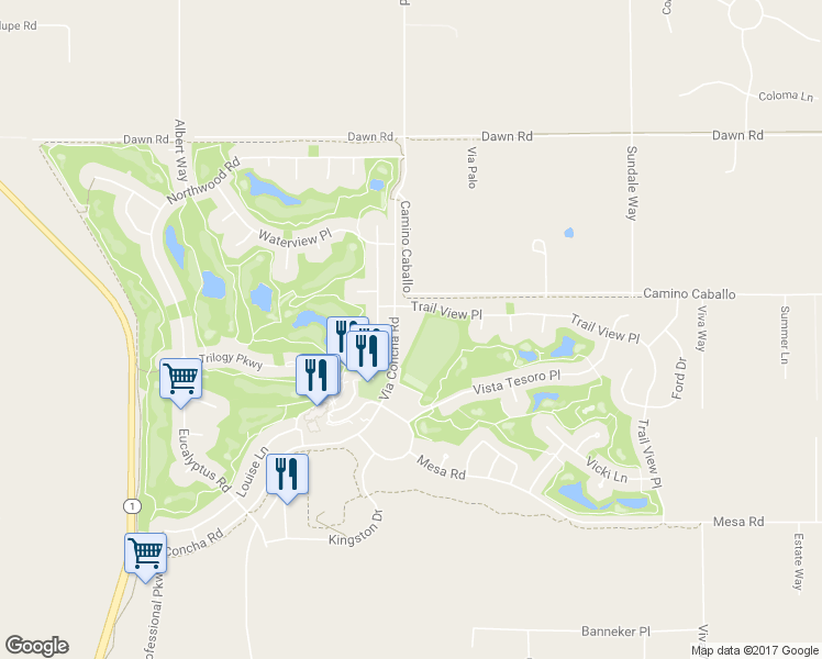 map of restaurants, bars, coffee shops, grocery stores, and more near 1055 Via Concha Road in Nipomo