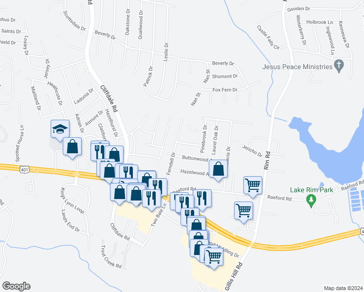 map of restaurants, bars, coffee shops, grocery stores, and more near 7795 Cottonwood Avenue in Fayetteville