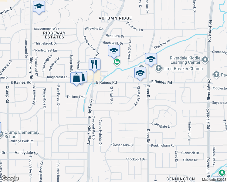 map of restaurants, bars, coffee shops, grocery stores, and more near 6528 Falling Mist Lane in Memphis
