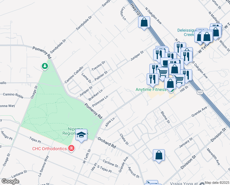 map of restaurants, bars, coffee shops, grocery stores, and more near 785 Primrose Lane in Nipomo