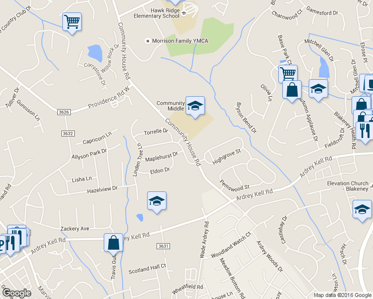 map of restaurants, bars, coffee shops, grocery stores, and more near 8527 Society Street in Charlotte