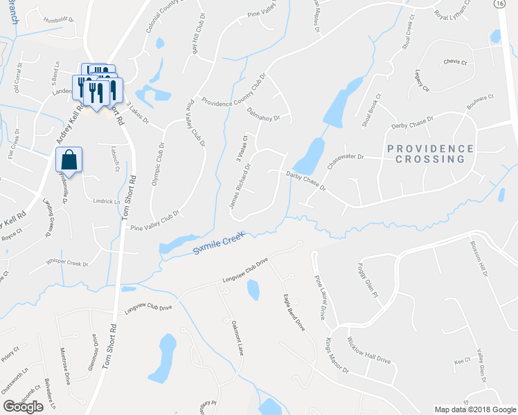 map of restaurants, bars, coffee shops, grocery stores, and more near 11730 James Richard Drive in Charlotte