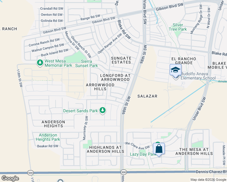 map of restaurants, bars, coffee shops, grocery stores, and more near 9919 Tintara Avenue Southwest in Albuquerque