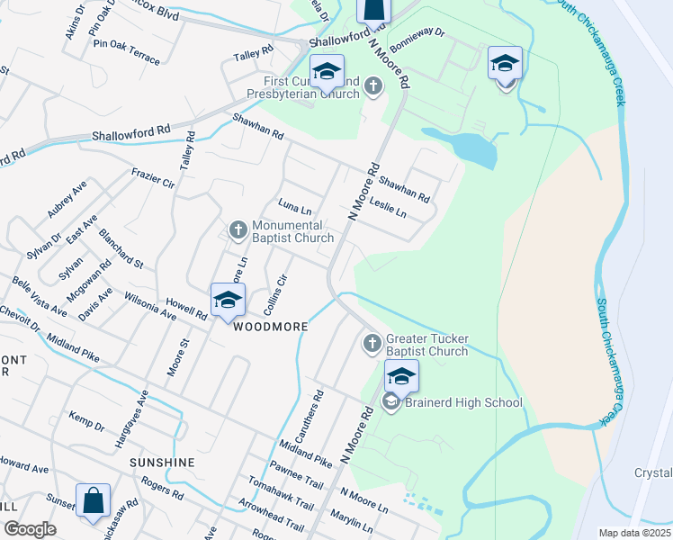 map of restaurants, bars, coffee shops, grocery stores, and more near 1604 Eucalyptus Drive in Chattanooga