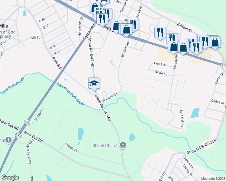 map of restaurants, bars, coffee shops, grocery stores, and more near 528 Franklin Asberry Ln in Inman