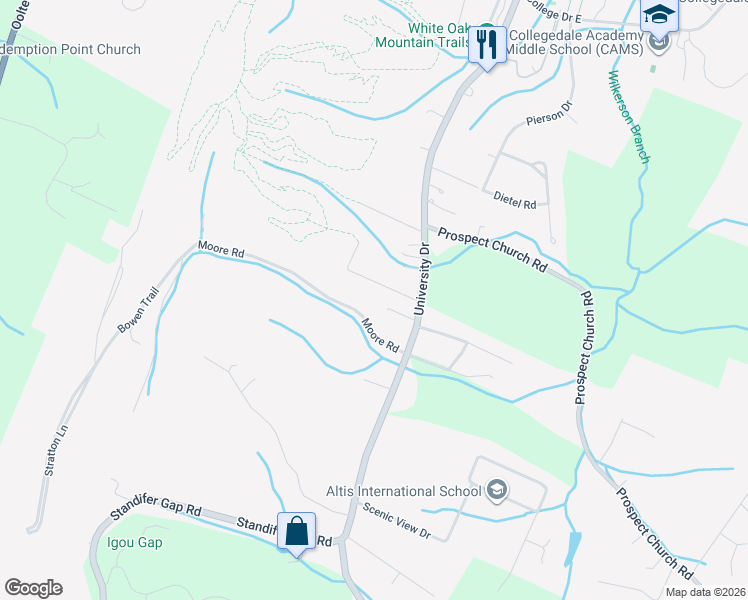 map of restaurants, bars, coffee shops, grocery stores, and more near 10050 Forrest Dr in Ooltewah