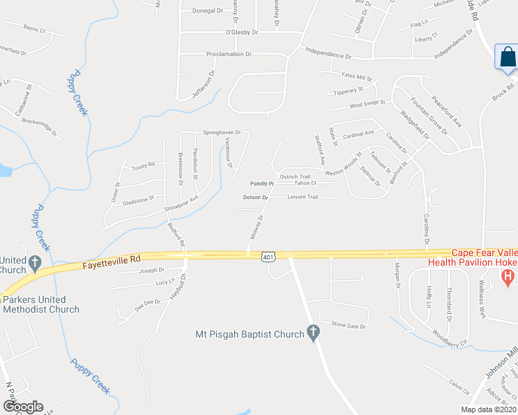 map of restaurants, bars, coffee shops, grocery stores, and more near 102 Cool Breeze Drive in Raeford