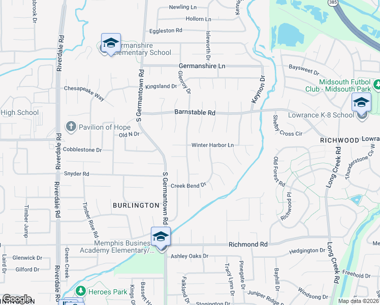 map of restaurants, bars, coffee shops, grocery stores, and more near 4192 Glenroy Dr in Memphis