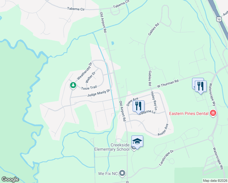 map of restaurants, bars, coffee shops, grocery stores, and more near 2905 Brems Battery in New Bern