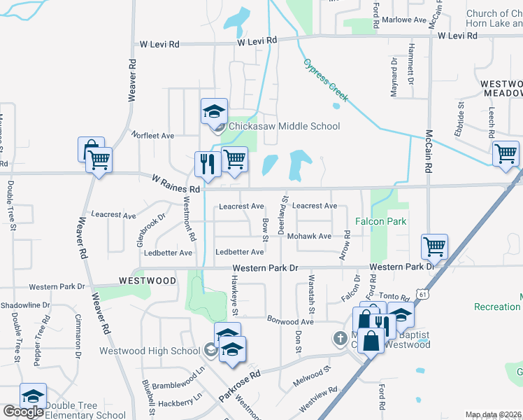map of restaurants, bars, coffee shops, grocery stores, and more near 4197 Bow Street in Memphis