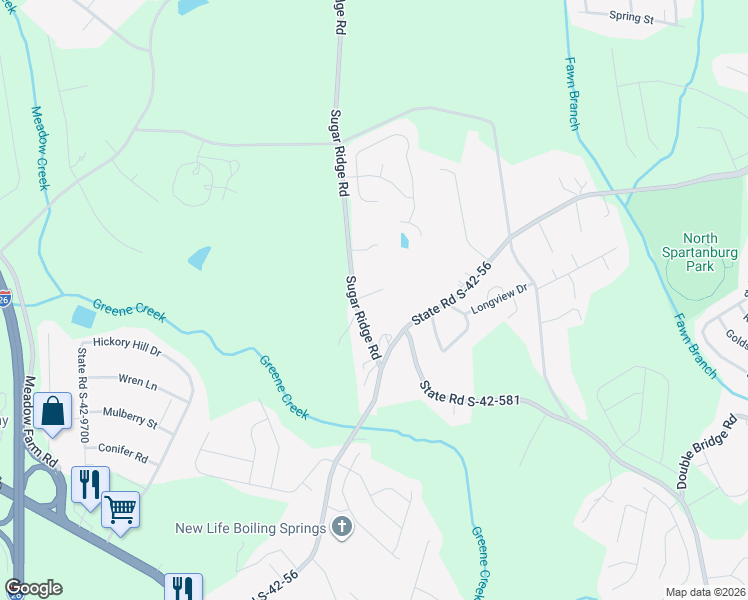map of restaurants, bars, coffee shops, grocery stores, and more near 110 Ridings Road in Boiling Springs