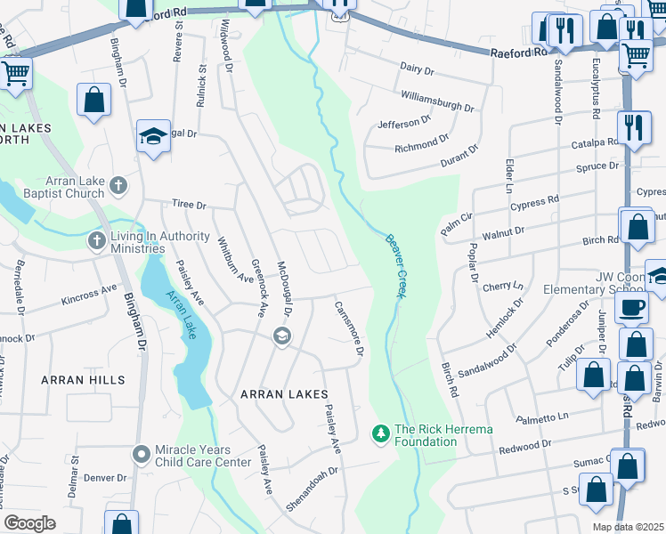 map of restaurants, bars, coffee shops, grocery stores, and more near 1439 Tangora Lane in Fayetteville