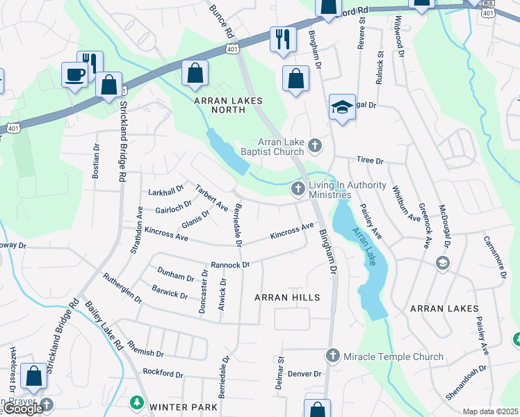 map of restaurants, bars, coffee shops, grocery stores, and more near 6325 Marykirk Drive in Fayetteville
