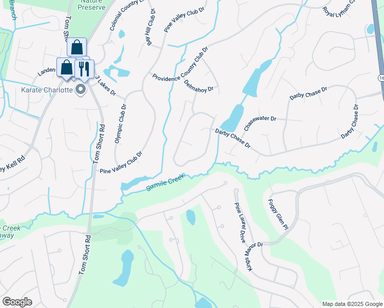 map of restaurants, bars, coffee shops, grocery stores, and more near 11730 James Richard Drive in Charlotte