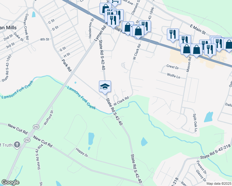 map of restaurants, bars, coffee shops, grocery stores, and more near 400 Timberlake View Circle in Inman