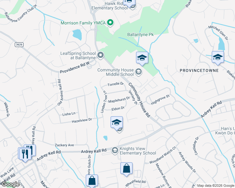 map of restaurants, bars, coffee shops, grocery stores, and more near 8402 Society Street in Charlotte