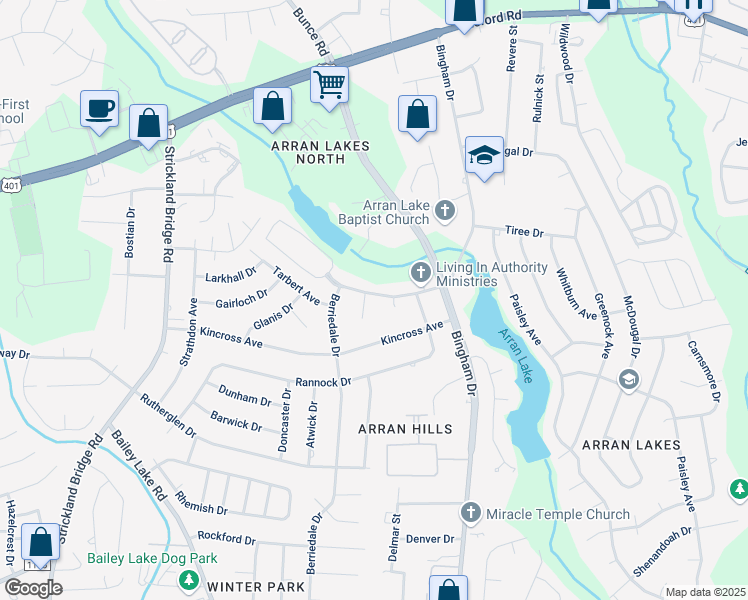 map of restaurants, bars, coffee shops, grocery stores, and more near 6325 Marykirk Drive in Fayetteville