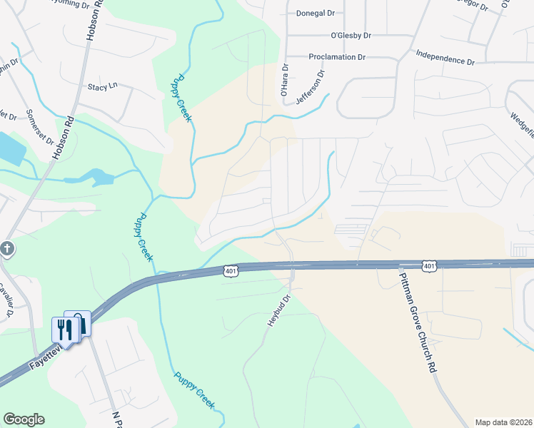 map of restaurants, bars, coffee shops, grocery stores, and more near 301 Stonebriar Avenue in Raeford