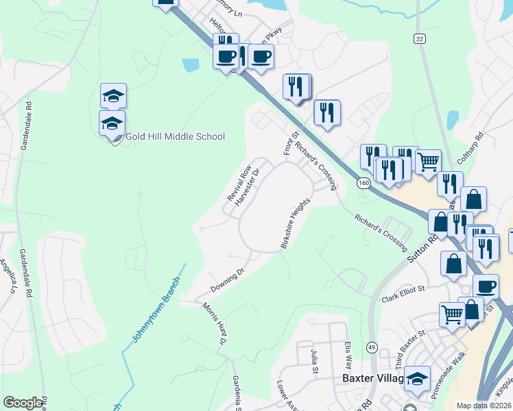 map of restaurants, bars, coffee shops, grocery stores, and more near 4270 Birkshire Heights in Fort Mill