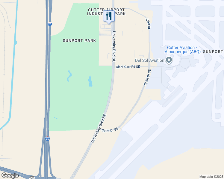 map of restaurants, bars, coffee shops, grocery stores, and more near University Boulevard Southeast in Albuquerque