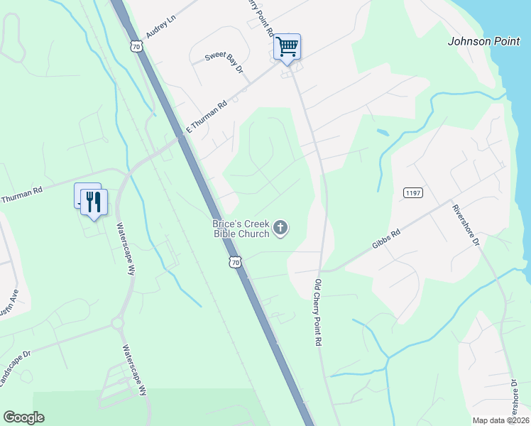 map of restaurants, bars, coffee shops, grocery stores, and more near 4024 U.S. 70 in New Bern