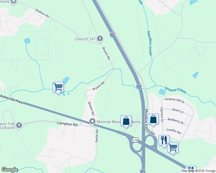 map of restaurants, bars, coffee shops, grocery stores, and more near 685 Bryant Road in Inman