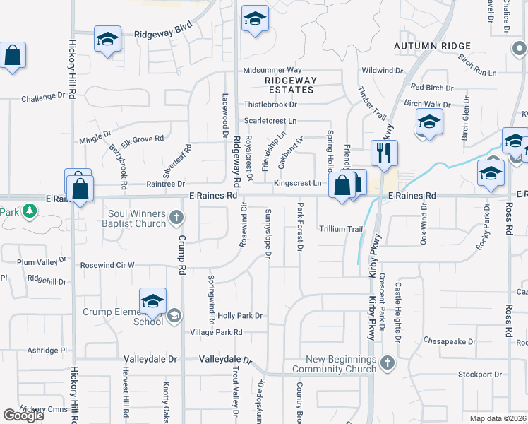 map of restaurants, bars, coffee shops, grocery stores, and more near 4185 Sunnyslope Drive in Memphis