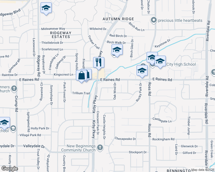 map of restaurants, bars, coffee shops, grocery stores, and more near 6528 Falling Mist Lane in Memphis