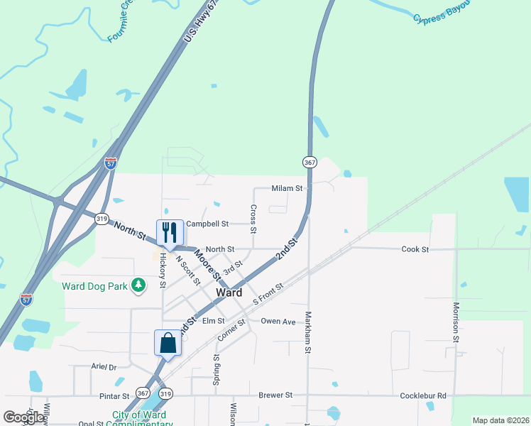 map of restaurants, bars, coffee shops, grocery stores, and more near 34 Meadow Circle in Ward