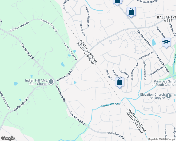 map of restaurants, bars, coffee shops, grocery stores, and more near 4265 Linville Way in Indian Land