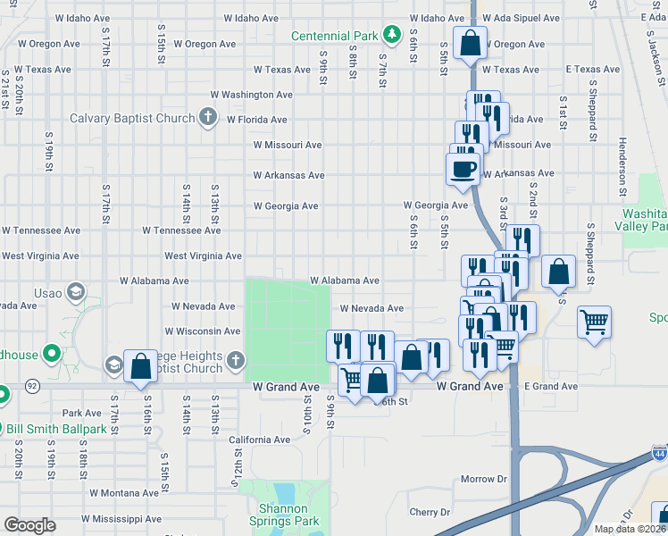 map of restaurants, bars, coffee shops, grocery stores, and more near 1627 South 9th Street in Chickasha