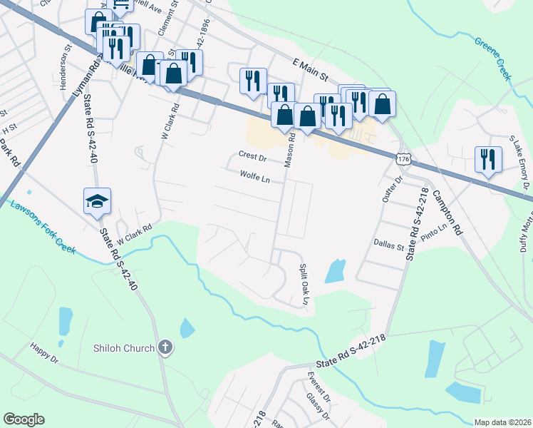 map of restaurants, bars, coffee shops, grocery stores, and more near 100 Blueberry Lane in Inman