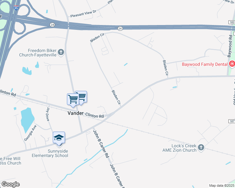 map of restaurants, bars, coffee shops, grocery stores, and more near 126 Bladen Circle in Fayetteville