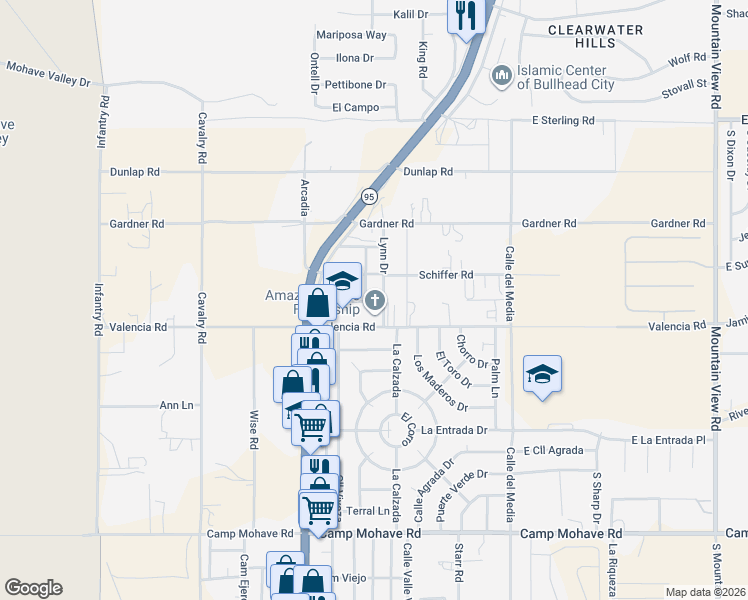 map of restaurants, bars, coffee shops, grocery stores, and more near 4178 Kathy South in Fort Mohave