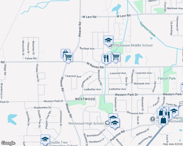 map of restaurants, bars, coffee shops, grocery stores, and more near 907 Leacrest Avenue in Memphis