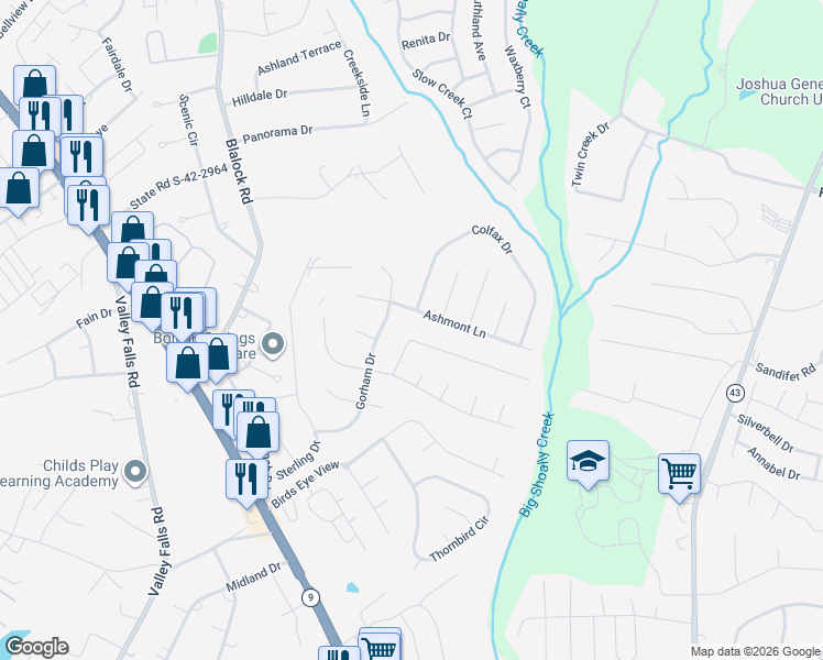 map of restaurants, bars, coffee shops, grocery stores, and more near 325 Rhapsody Lane in Boiling Springs