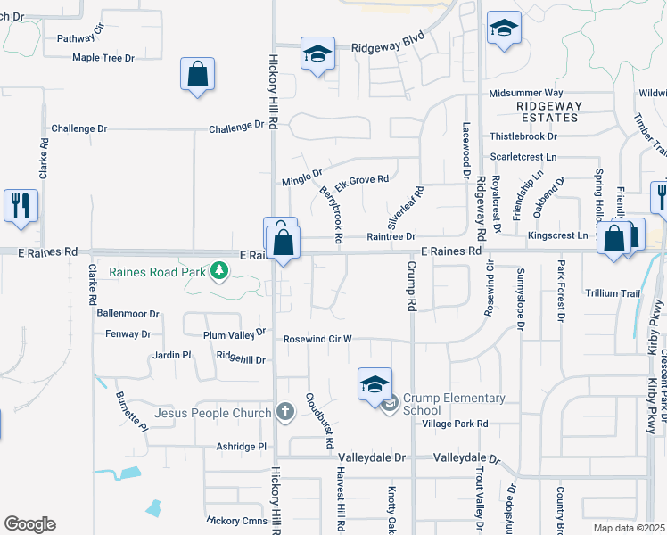 map of restaurants, bars, coffee shops, grocery stores, and more near 5990 Mapletree Cove in Memphis