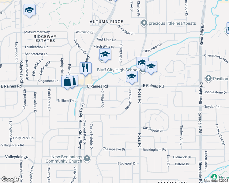 map of restaurants, bars, coffee shops, grocery stores, and more near 4196 Red Leaf Cove in Memphis
