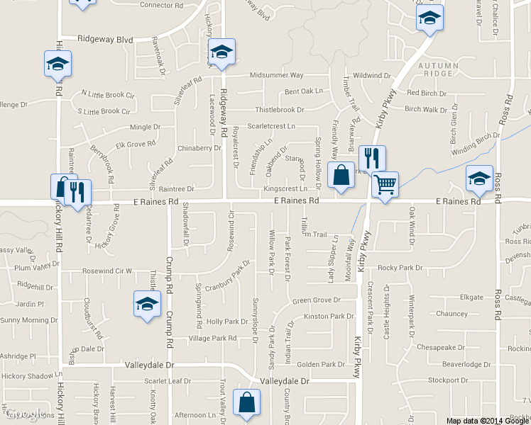 map of restaurants, bars, coffee shops, grocery stores, and more near 4185 Sunnyslope Drive in Memphis