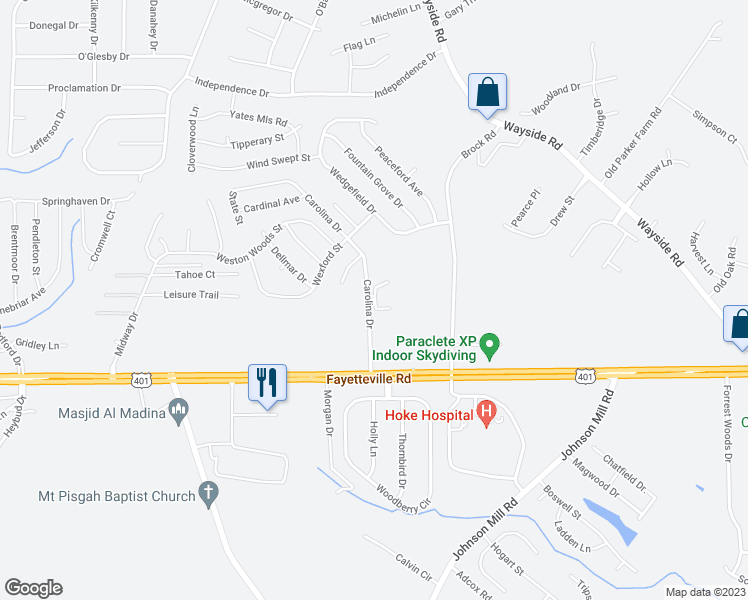 map of restaurants, bars, coffee shops, grocery stores, and more near 1208 Checker Drive in Raeford