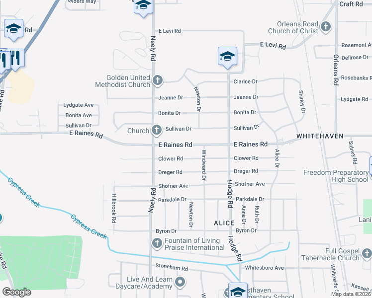 map of restaurants, bars, coffee shops, grocery stores, and more near 311 East Raines Road in Memphis