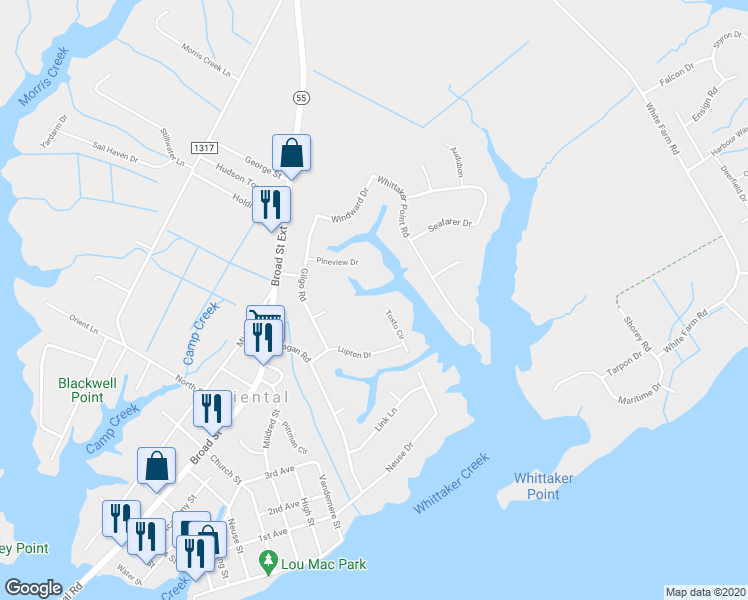 map of restaurants, bars, coffee shops, grocery stores, and more near 1413 Tosto Circle in Oriental