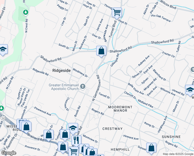 map of restaurants, bars, coffee shops, grocery stores, and more near 507 North Germantown Road in Chattanooga